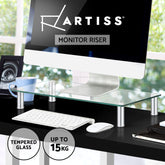 Artiss Monitor Stand Riser with Height Adjustable Computer Laptop Printer Screen Glass Display Shelf